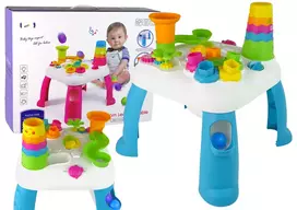 LEAN TOYS Interaktyvus lavinamasis stalas su kamuoliukų rūšiuokle ir čiuožykla Mėlynas