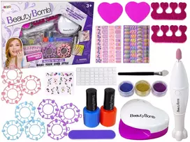 LEAN TOYS Nagų dažymo rinkinys su formeliu, lempa, dilde ir brokatėmis