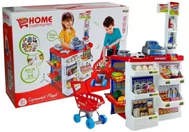 LEAN TOYS Prekių vežimėlis su kasos aparatu ir skeneriu