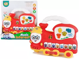 LEAN TOYS Interactive Piano Locomotive garso gyvūnai transporto priemonės melodijos raudona