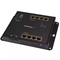 StarTech.com 8 Port PoE+ Gigabit Ethernet Managed Industrial Switch su 2 SFP prievadais – montuojamas ant sienos su priekiniu prieinamumu