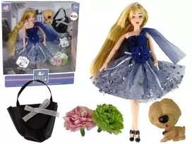 LEAN TOYS Baby Emily lėlė su šuniuko rankine ir gėlėmis