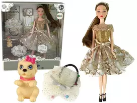 LEAN TOYS Lėlė Emily su šuneliu ir ilgais plaukais