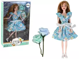 LEAN TOYS vaikiška lėlė Emily Spring ilgais plaukais mėlyna gėlių suknele