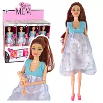 LEAN TOYS Nėščia mama lėlė su atsidarančiu pilvuku ir mėlyna suknele 30 cm
