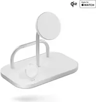 ZENS 4-in-1 Magnetic + Watch Wireless Charger - Wireless Charger + AC Power Supply - 65 Watt - Fast Charge - White/Silver