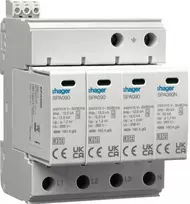 HAGER SPA931 Apsauginis įtaisas nuo viršįtampių T1+T2 B+C 4P 4M 12.5/50kA 1.5kV TN-S