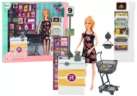 LEAN TOYS Set Doll In Supermarket Shelves Shopping Cart Food Products
