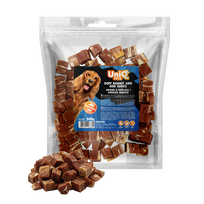 UniQ Pets – Minkšti triušienos ir menkės kubeliai, 500 g