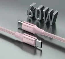 SWISSTEN TEXTILE II duomenų kabelis USB-C - USB-C 1,5 m rožinis