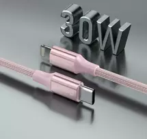 SWISSTEN TEXTILE II duomenų kabelis USB-C – žaibiškas 1,5 m rožinis