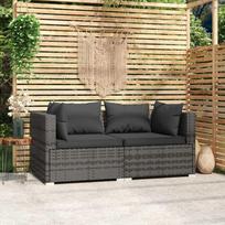 Lauko baldų komplektas Dvivietė sofa su pagalvėlėmis, pilkos spalvos, poliratanas