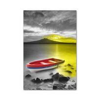 Skandinaviškas gamtos kraštovaizdis Sienos meno plakatas Nordic Auksinis kalnas Ežeras Valtis Drobės spaudinys Tapyba Paveikslas Modernus namų dekoras 20x30cm gray
