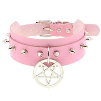 „Punk“ spygliuota „Choker“ apykaklė mergaitei „Pentagram“ kaklo papuošalas „Emo Cool Chocker“ gotikiniai aksesuarai