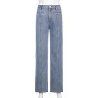 Spring and Summer Retro Mid-waisted Back Pentagonal Collision Star Long Pants Casual Denim Micro Trousers L mėlyna