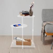 3 pakopų tvirtas skaidrus apvalus šoninis staliukas (5 kg talpa) - Modernus PC medžiagos naktinis staliukas su atviru lentyniniu skyriumi miegamajam, biurui skaidri