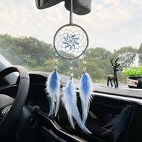 Mini Blue Feathers Dream Catcher Car Pendants Home Decorations Handmade Ornaments Wall Hangings Decor For Girls Holiday Gifts mėlyna