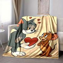 1pc Tom Jerry Love Heart Flannel Throw Blanket - Lightweight Soft Warm All-Season Blanket for Sofa, Bed, Travel, Camping  L1029168 80x120cm