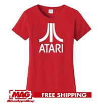 ATARI CLASSIC RAUDONI MOTERIŠKI MARŠKINĖLIAI Logotipas Vintažiniai Vaizdo žaidimai Retro Žaidimai Žaidimo Marškinėliai Unisex Marškinėliai L