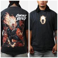 2026 nauji Marvel Ghost Rider Fire Vintažiniai Marškinėliai Trumpomis Rankovėmis Vyriški Grynos Medvilnės Animacinių Filmų High Street Universalūs Madingi Prekės ženklas minkštas L brown