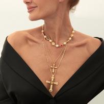 4pcs Set Charm Luxury Heart-shaped Crystal Imitation Pearl Chain Cross Pendant Layering Necklaces for WomenBanquet Jewelry Sets