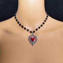 Punk Style Heart Necklace With Cross Chain And Electroplated Alloy For Women raudona juoda spalva