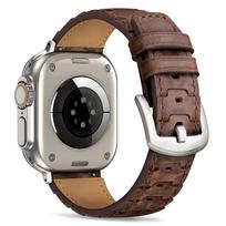 Band for Apple Watch Band 38/40/41/44/45/46/Ultra 2 49/42/44/45mm Skin Band Men leather watch strap for iwatch Series7 8 9 se645 38 40 41 S10-42mm rausvai ruda spalva