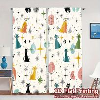 2D Flat Printing,JIT 2pcs, Curtains (Without Rod) Atomic Cats Chic Chic Curtain Polyester Easy Install Curtains Holiday Ldeal 60×150cm