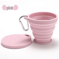 Portable Folding Silicone Travel Cup - Food Grade, Outdoor Use 180ml Silicone Cup with Hook rožinė