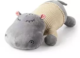 Skleplolki „Trusty Plush Toys“, didelis pliušinis žaislas, 3 viename pagalvė su antklode, pilkas hipopotamas (TR-K02)