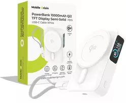 Pitaka Mobile Origin 10000 mAh Qi2 TFT Ekranas Semi-solid PowerBank PB19 – USB-C Cable Baltas