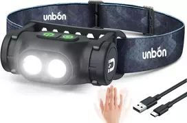 UNBON LED galvos žibintas, įkraunamas USB-C, 500 lm, judesio jutiklis, IPX4, UN-OS001