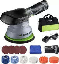 WORKPRO akumuliatorinė ekscentrinė poliravimo mašina 12 V, 150 mm, 2800-5500 aps./min, rinkinys su 2 baterijomis