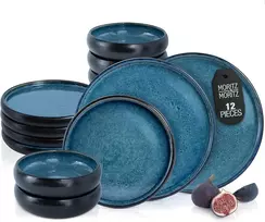 Moritz & Moritz indų komplektas iš akmens keramikos, 12 dalių, mėlynas, 4 asmenims