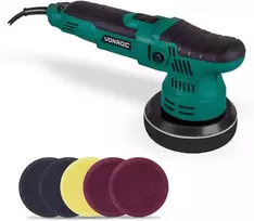 VONROC ekscentrinė poliravimo mašina 650 W 125 mm, reguliuojamas greitis, 7 padų rinkinys, S2_PM504AC modelis