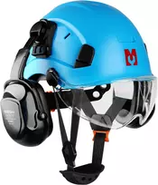 Mustbau apsauginis šalmas su ausinėmis ir skydeliu, ABS, EN397, reguliuojamas 53-63 cm
