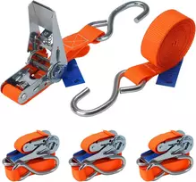 BB Sport tvirtinimo diržai su įtempikliu ir kabliu, oranžiniai, 4 vnt., 4 m, 25 mm, 700 kg