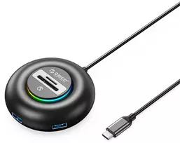Orico YXR5-C3 USB šakotuvas su 4 prievadų USB-A 3.0 ir SD bei Micro SD kortelių skaitytuvu, 0,3 m - Juodas