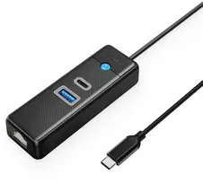 Orico PWCUR-C3 3 prievadų USB šakotuvas 1x USB-A 3.0 1x USB-C 3.0 1x RJ45 Gigabit Ethernet 1.8 m - juodas