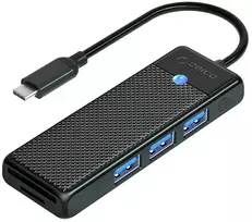 Orico PAPW3AT-U3 USB šakotuvas, 4 prievadų, 3x USB-A 3.0, su Micro SD/SD kortelių skaitytuvu, 1,8 m - juodas