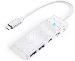 Orico PAPW2AC-C3 USB šakotuvas, 4 prievadų, 2x USB-A 3.0, 1x USB-C 3.0 su USB-C PD 100W įkrovimu, 0.15m - baltas