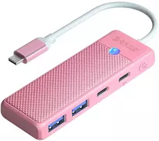 Orico PAPW2AC-C3-C3 USB šakotuvas, 4 prievadų, 2x USB-A 3.0, 1x USB-C 3.0 su USB-C PD 100W įkrovimu, 0,15 m, rožinis