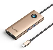 Orico USB-C 8w1 | 2x USB-A 3.0 | 1x USB-C PD 100W | 1x HDMI 4K 60Hz | 1x Micro SD/SD | 1x RJ45 Gigabit Ethernet | 1x Audio 3,5 mm - rožinė-auksinė