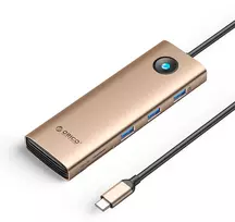 Orico USB-C 9w1 | 3x USB-A 3.0 | 1x USB-C PD 100W | 1x HDMI 4K 60Hz | 1x VGA 1080P 60Hz | 1x Micro SD/SD | 1x RJ45 Gigabit Ethernet - rožinė-auksinė