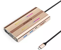 Orico USB-C 12w1 RGB | 3x USB-A | USB-C PD 100W | HDMI 4K | VGA | RJ45 Gigabit - rožinė-auksinė