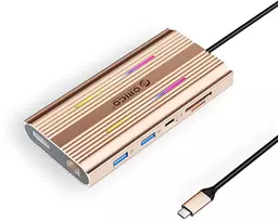 Orico USB-C 12w1 RGB | USB-A | USB-C PD 100W | 2x HDMI 4K 60 Hz | DisplayPort 4K 60 Hz | RJ45 Gigabit - rožinė-auksinė