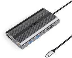 Orico XDR 12in1 USB-C Docking Station USB-A USB-C HDMI 4K VGA RJ45 Gigabit PD 100W SD and Micro SD Card Reader - Gray