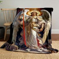 Arkangelas Mykolas Sparnuotas Kardas Antklodė miegamojo Antklodė svetainei Sofai pietų pertraukai Minkštas pledas Draugo festivaliui Dovana 130cm x 150cm gray