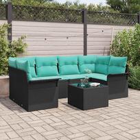 7 Piece Garden Sofa Set with Cushions Black Poly Rattan