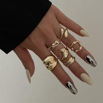 6pcs Set Personality Fashion Geometry Metal Liquid Lava Smooth Water Drop Hug Opening Rings for Women Designer Jewelry Gifts resizable